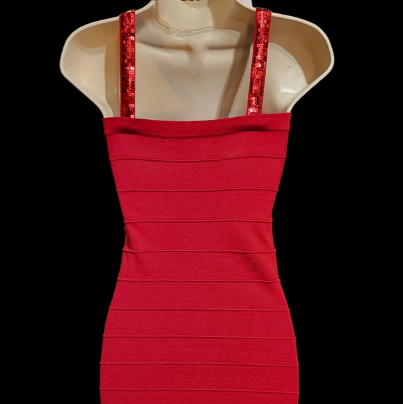 Red Dress S Sequins Party Bandeau Dress - Picture 7 of 11